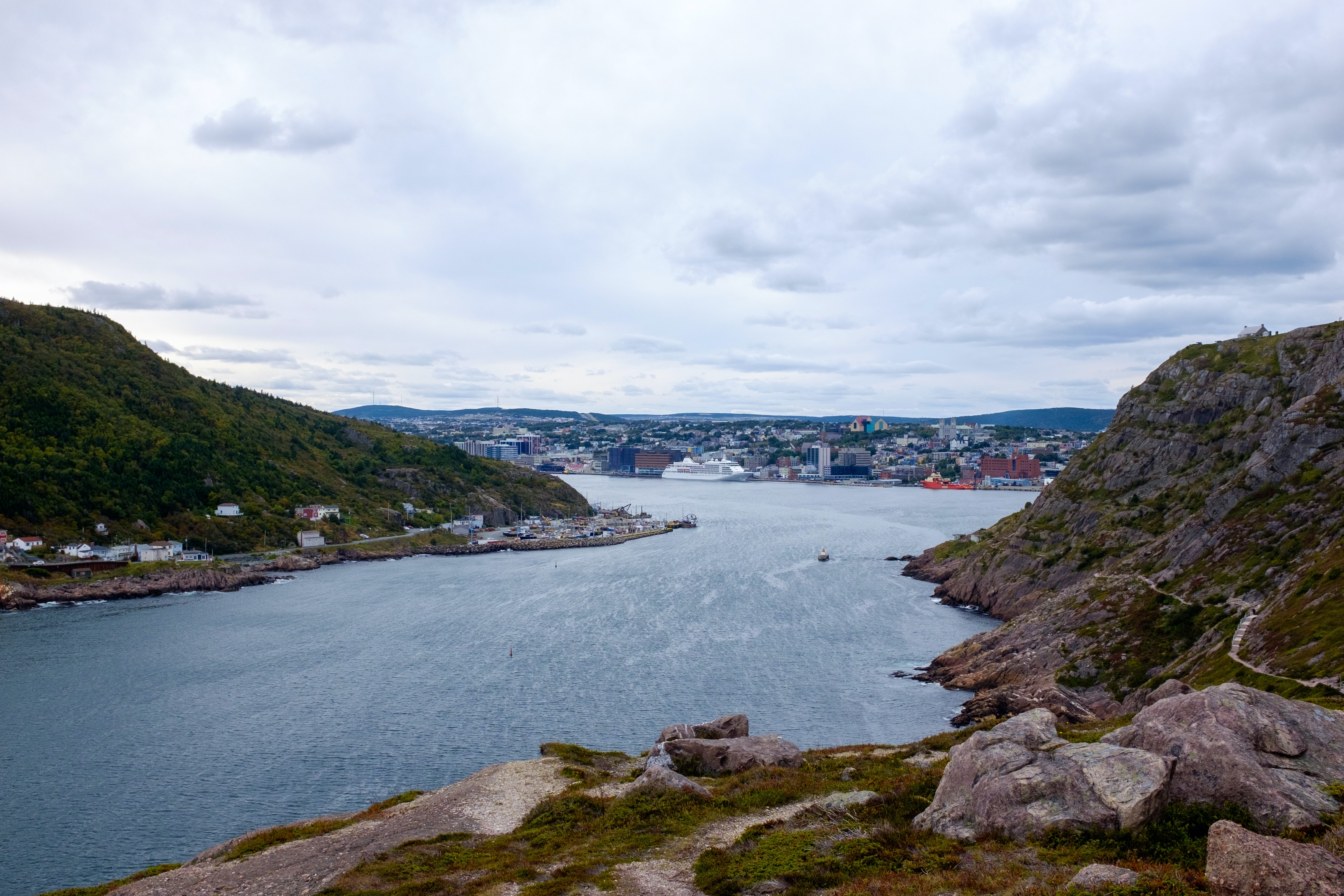 Water and mountains surrounding the city of St. John's Newfoundland,