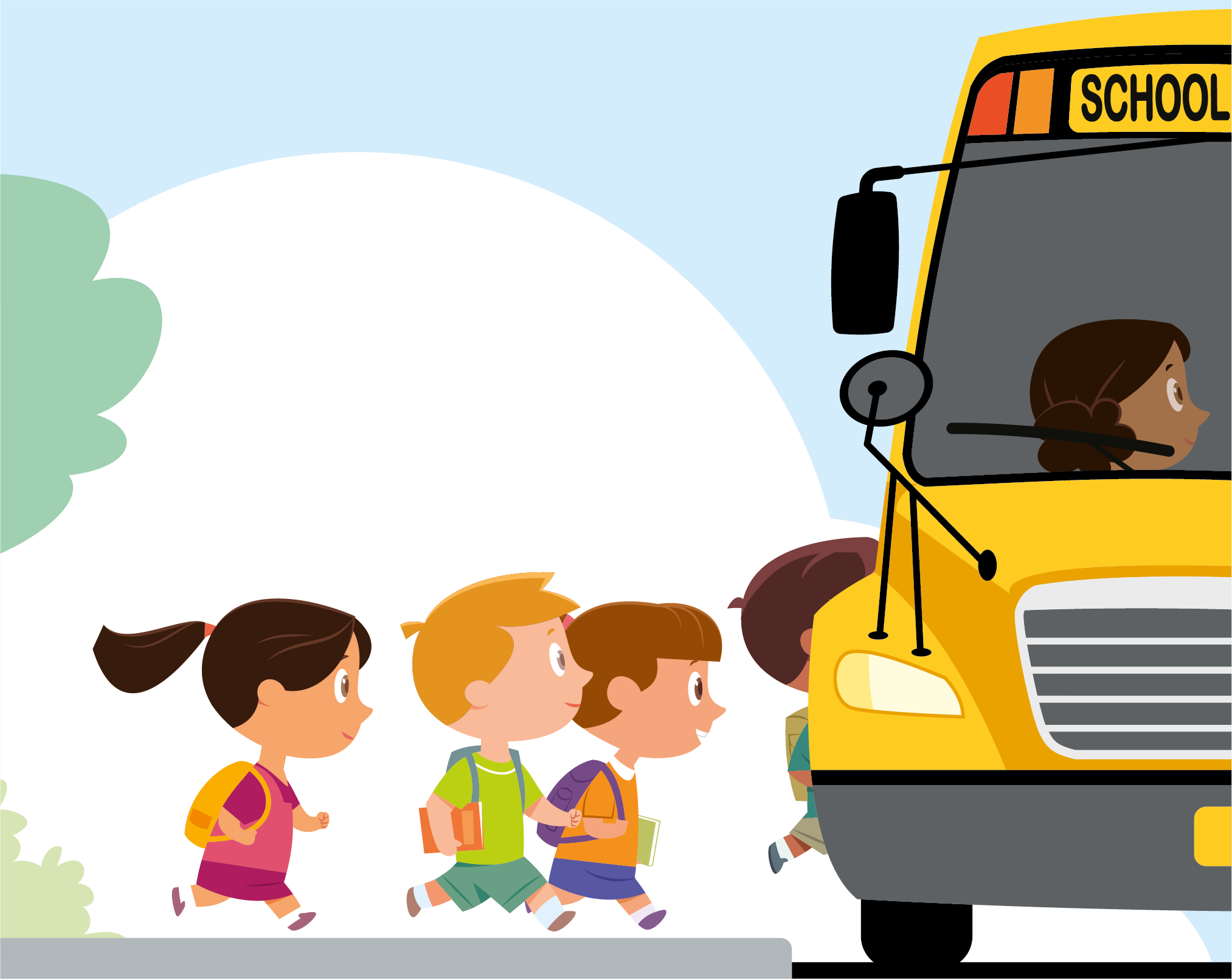 young children getting on a school bus