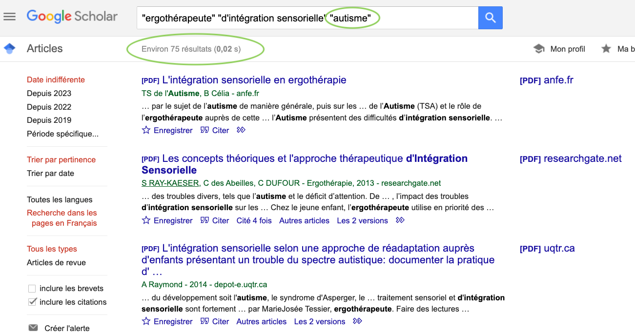 Google Scholar: Termes de recherche