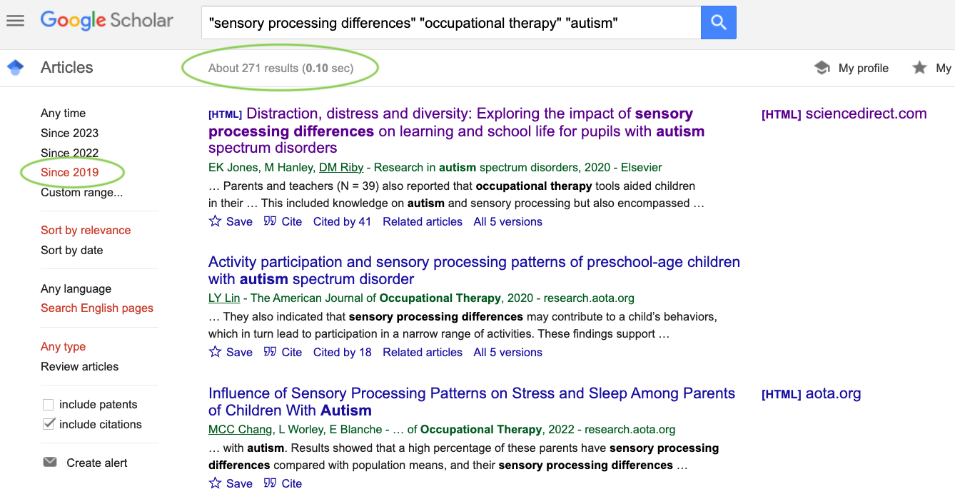 Google Scholar search results